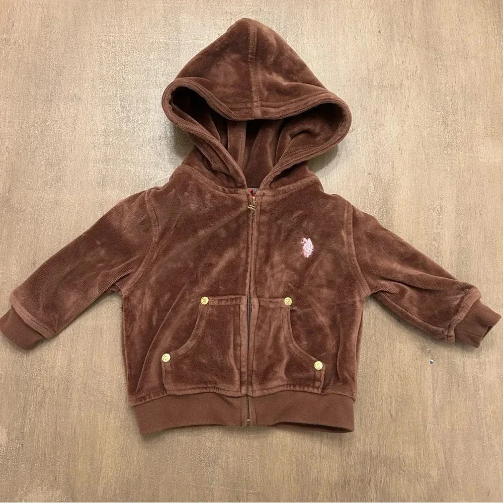 U.S. Polo Assn Brown Baby Zip Up Hoodie Jacket Size 12M